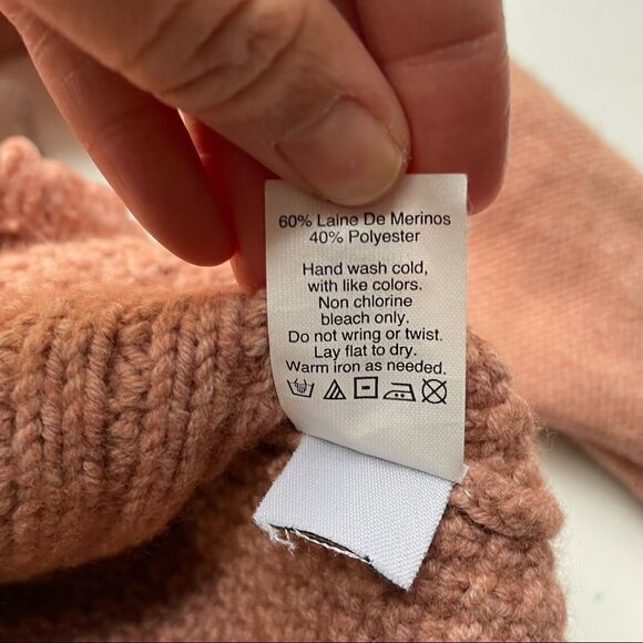 MADEWELL Stitchmix Pullover Sweater Peach‎ Orange CableKnit , Fringed edges sz S - Picture 9 of 9